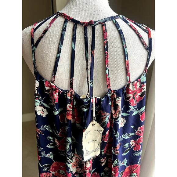 NWT Enro blue, red strappy floral boho mini dress size L - Picture 3 of 5